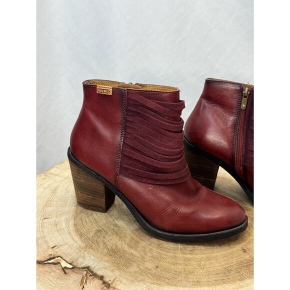 Pikolinos Maroon Red Leather Fringe Ankle Boots - Size 41 EU - 10 / 10.5 US - Picture 10 of 16